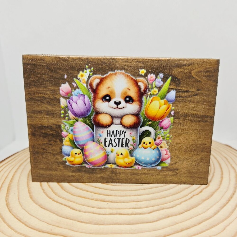 Handcrafted Home Decor Floral Happy Easter Mug Chicks Mini Wood Sign Tiered Tray